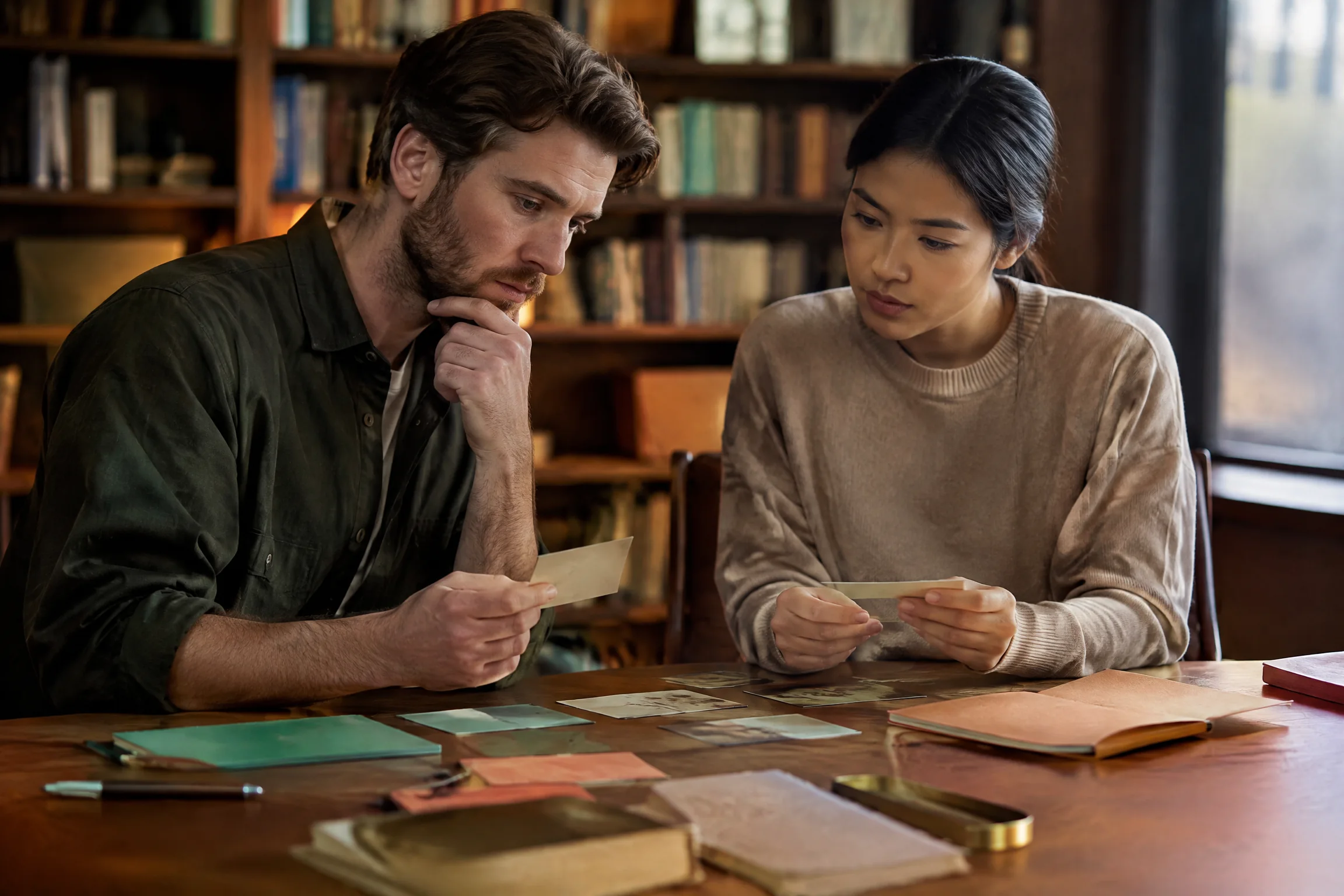 Analysts reviewing evidence cards