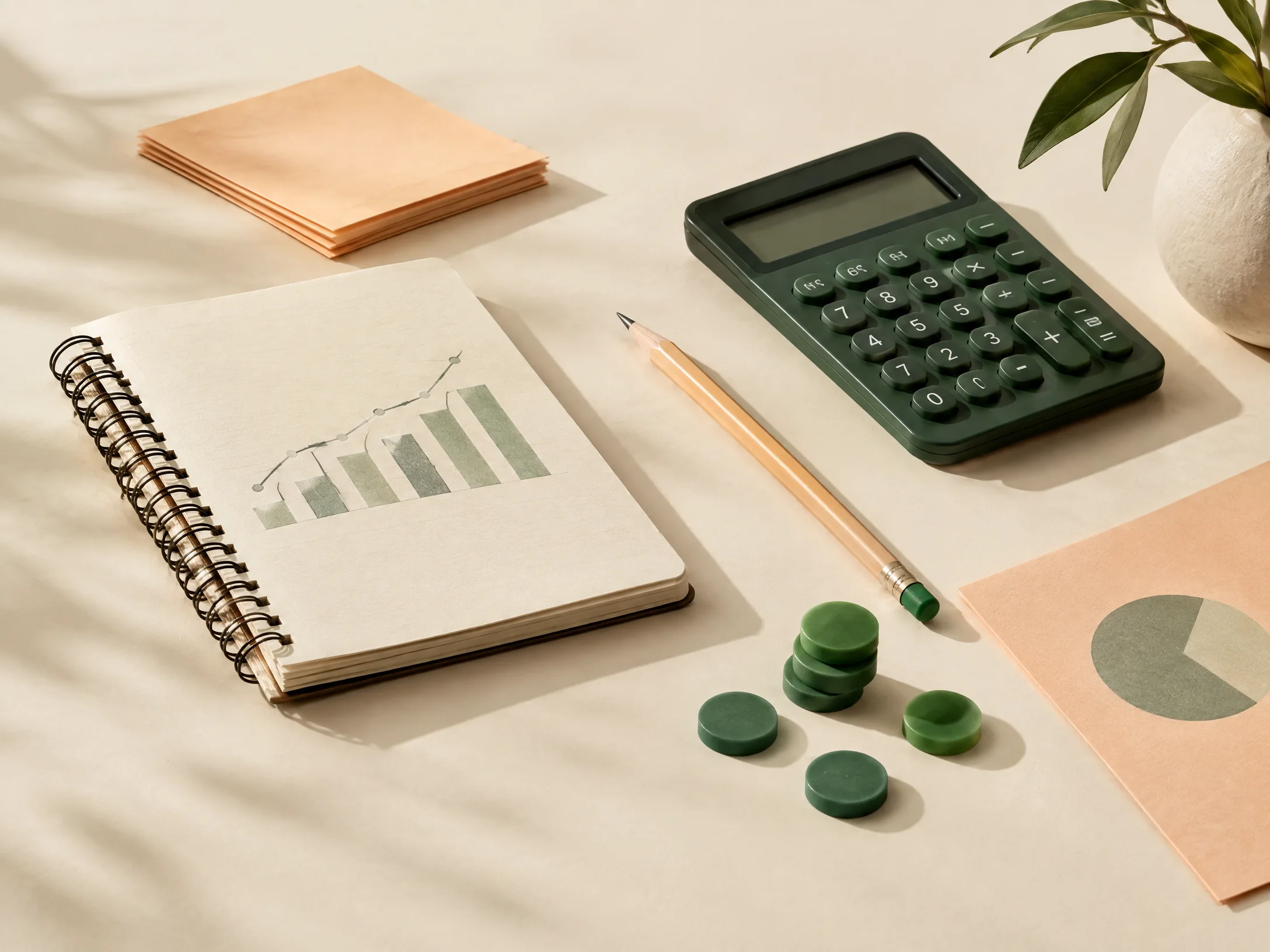 Notebook and calculator on evidence desk
